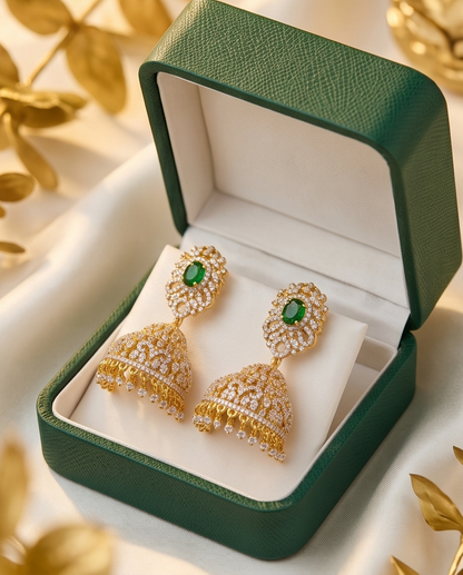 SST 466 | EMERALD CZ JHUMKA EARRINGS WITH PEARL DETAIL