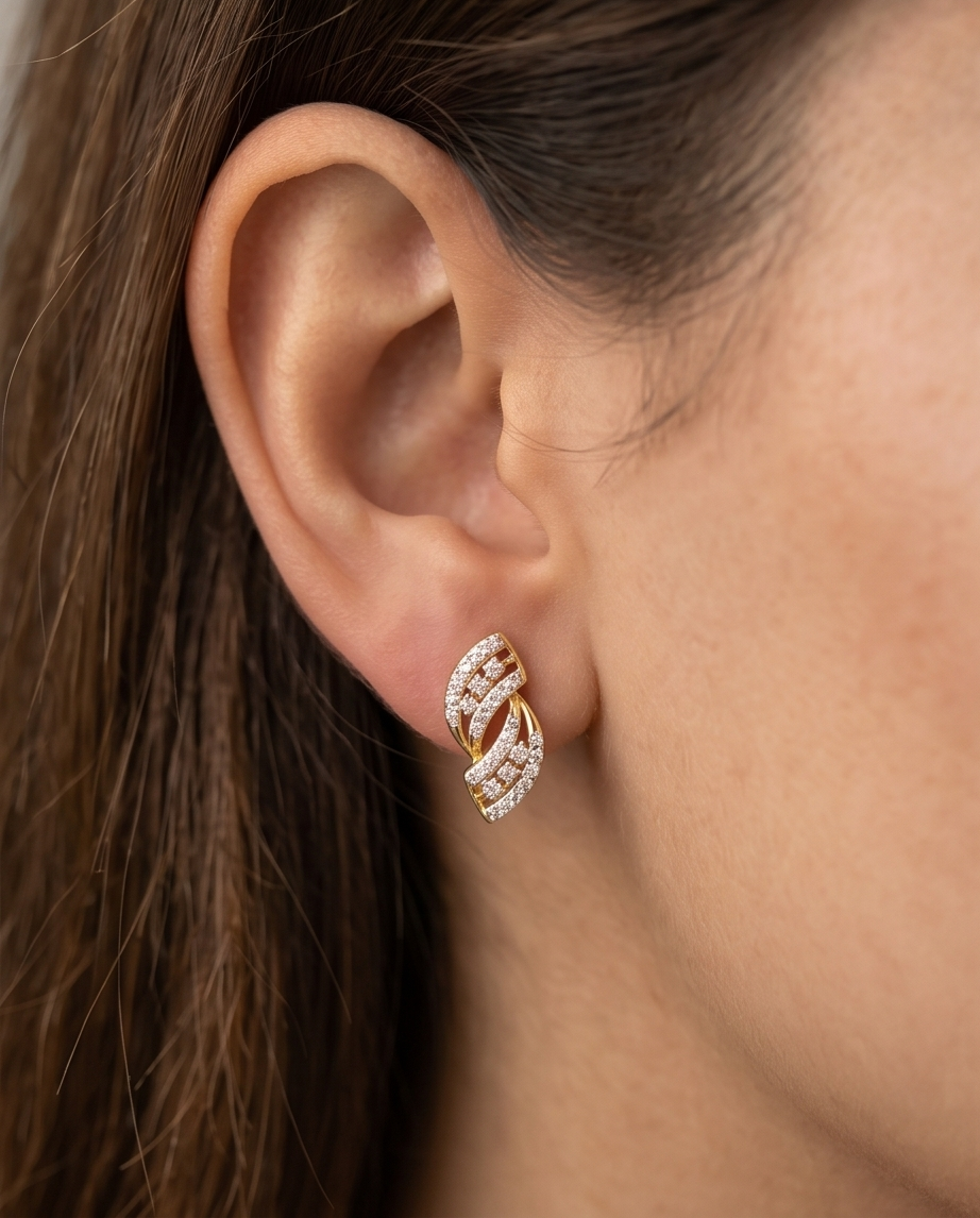 SST 503 | TWISTED LEAF STUD EARRINGS WITH DAZZLING STONES