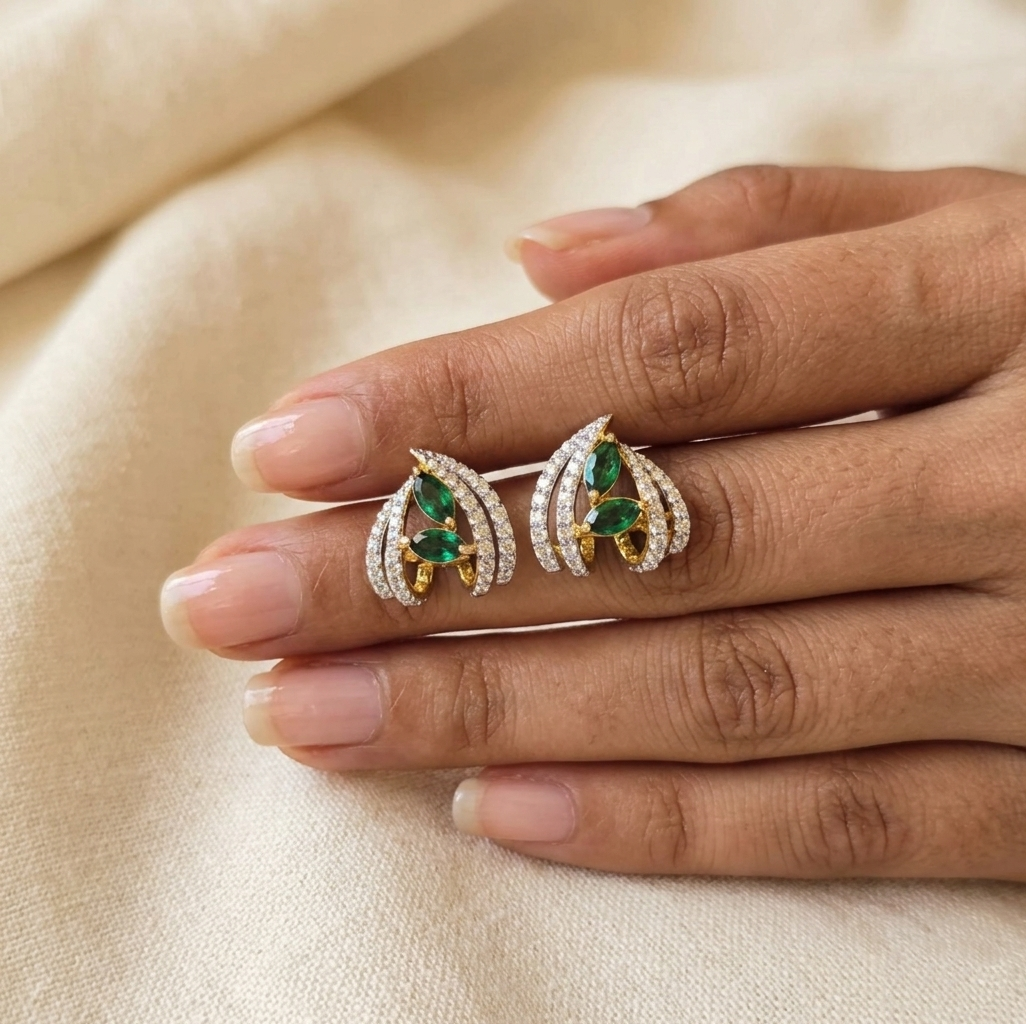 SST 458 | LUXURIOUS GREEN GEM STUDDED EARRINGS