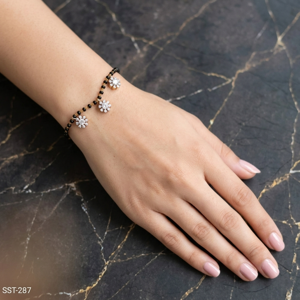 SST 287 | ELEGANT BLACK BEAD HAND MANGALSUTRA WITH SPARKLING CHARMS