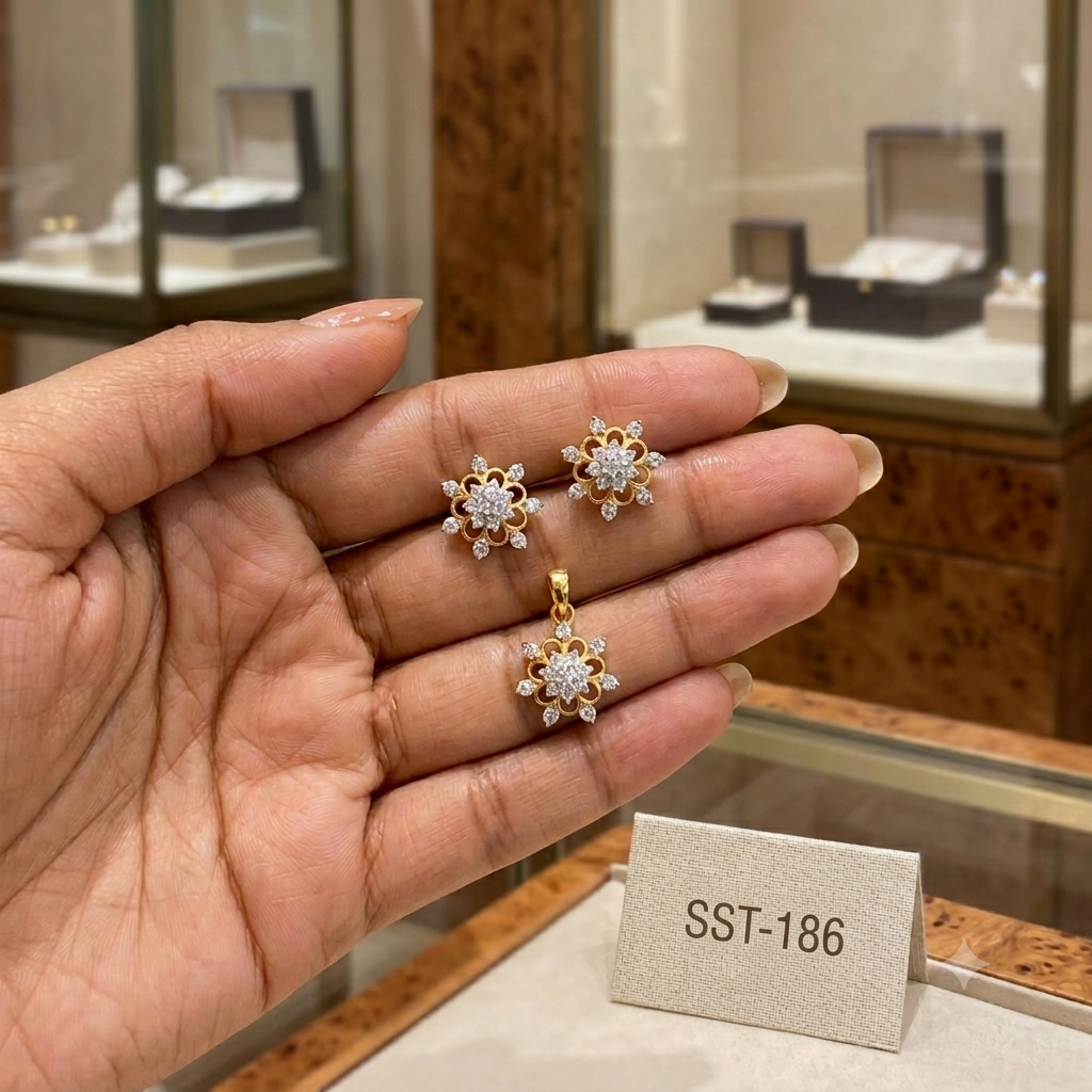 SST 186 | FLOWER ZIRCON PENDANT & EARRINGS SET