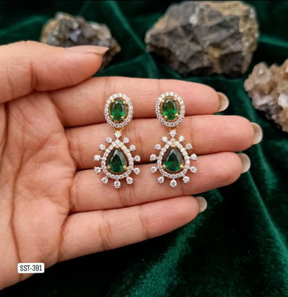 SST 391 | ELEGANT GREEN STONE DROPS EARRINGS