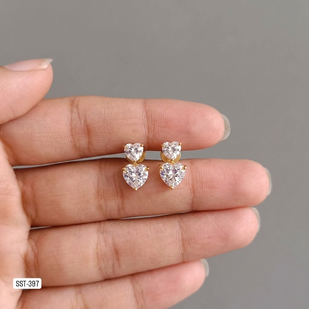 SST 397 | HEART-SHAPED DIAMOND STUD EARRINGS