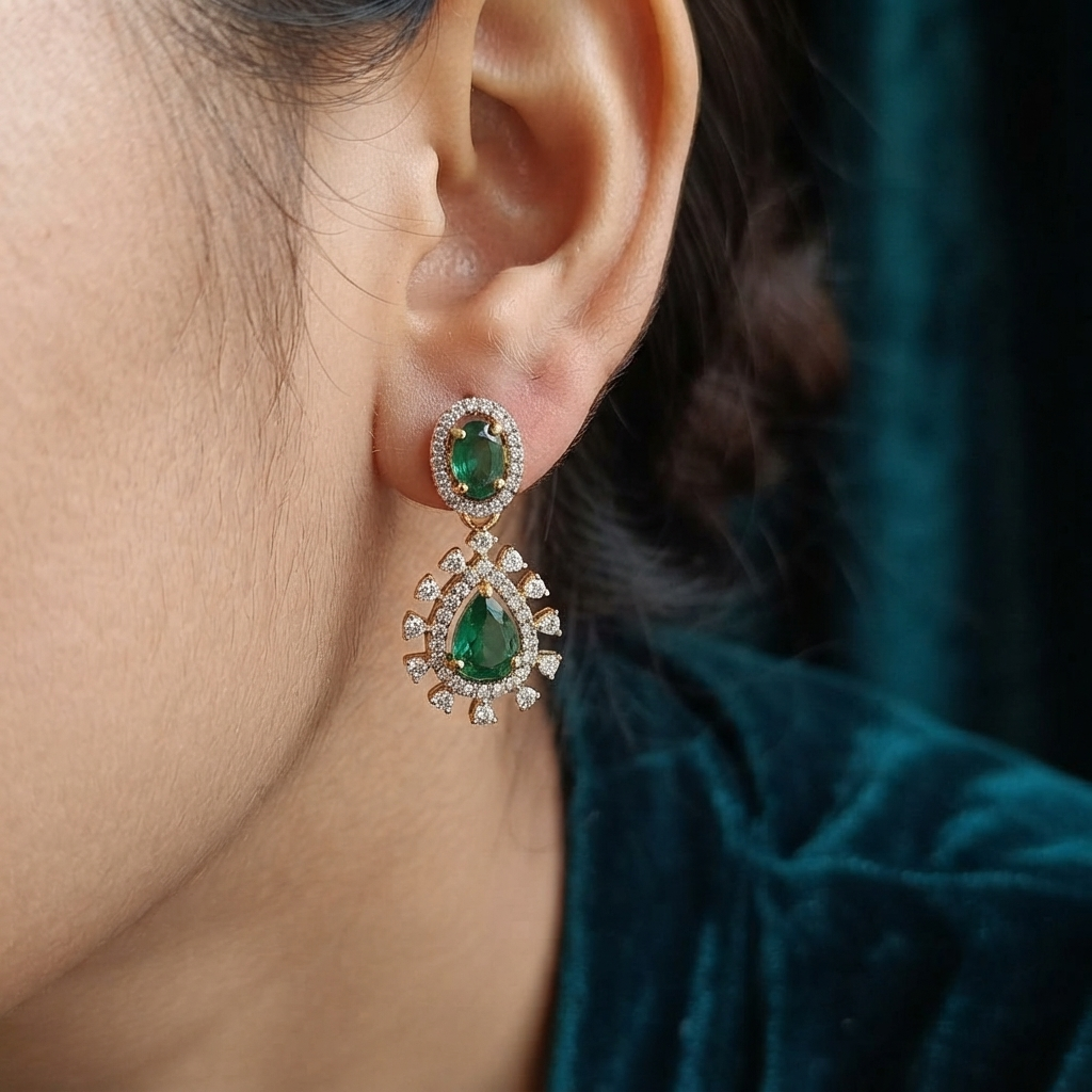 SST 391 | ELEGANT GREEN STONE DROPS EARRINGS