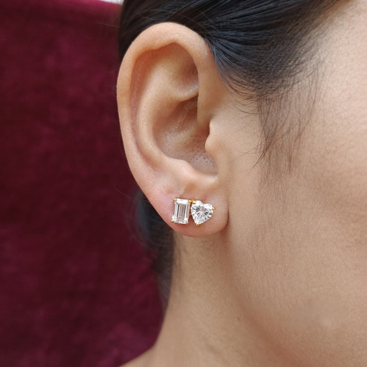 SST 432 | HEART AND EMERALD CUT STUD EARRINGS