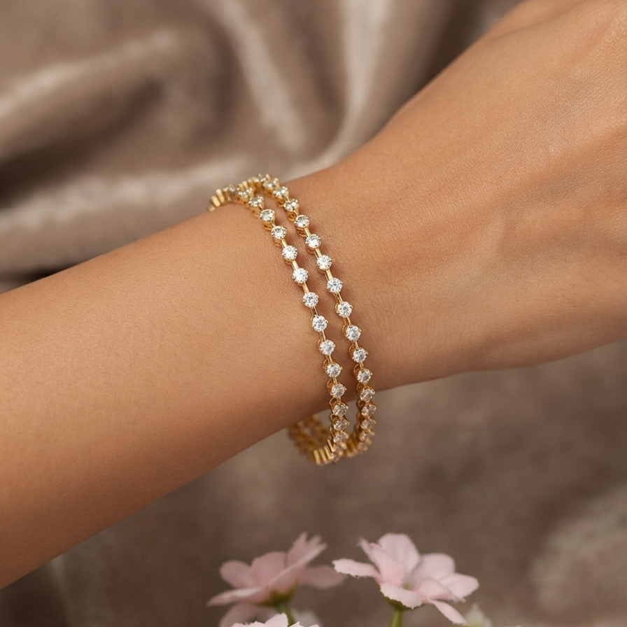 SST 340 | ELEGANT ROUND STONE EMBELLISHED BANGLE SET
