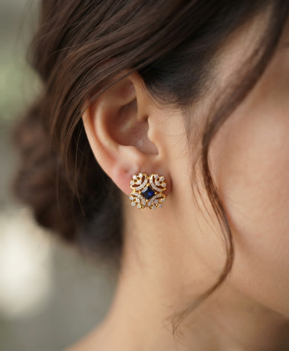 SST 619 | ROYAL RUBY FLORAL STUD EARRINGS