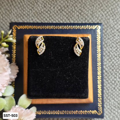 SST 503 | TWISTED LEAF STUD EARRINGS WITH DAZZLING STONES
