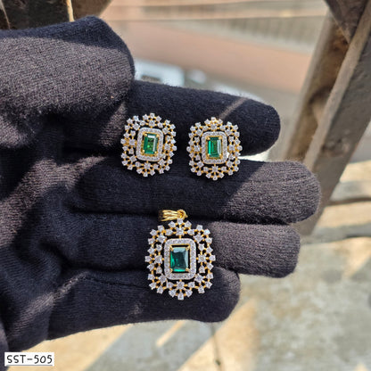 SST 505 | EMERALD DIAMOND PENDANT AND EARRINGS