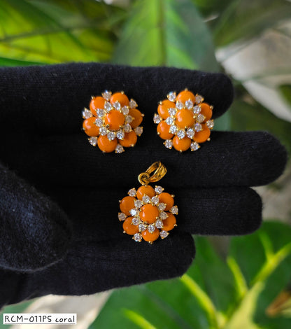RCM 011PS CORAL | PENDENT AND EARRINGS SET