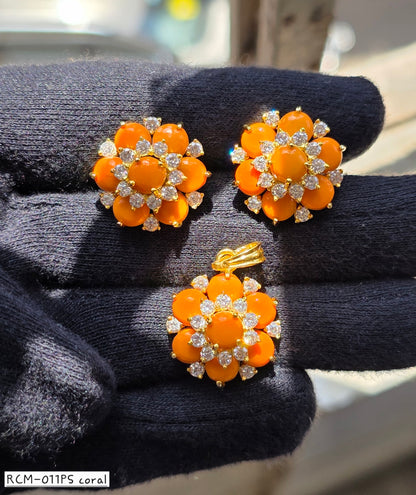 RCM 011PS CORAL | PENDENT AND EARRINGS SET