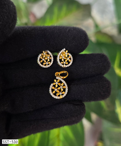 SST 530 | FLORAL WHIRL PENDANT AND EARRINGS SET