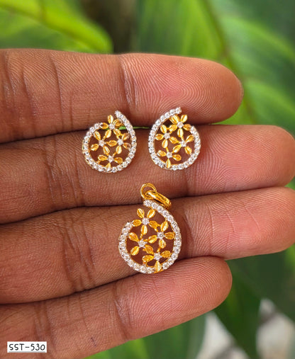 SST 530 | FLORAL WHIRL PENDANT AND EARRINGS SET