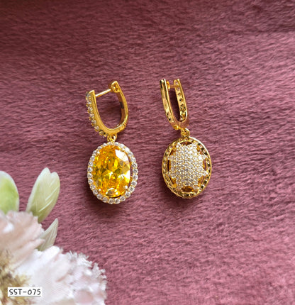 SST 075 | VIBRANT YELLOW OVAL DROP EARRINGS