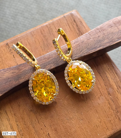 SST 075 | VIBRANT YELLOW OVAL DROP EARRINGS