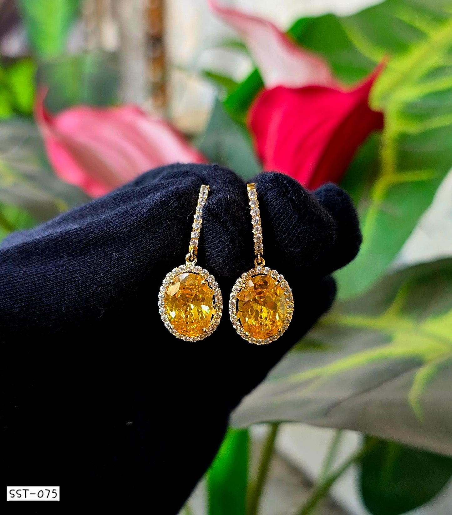 SST 075 | VIBRANT YELLOW OVAL DROP EARRINGS