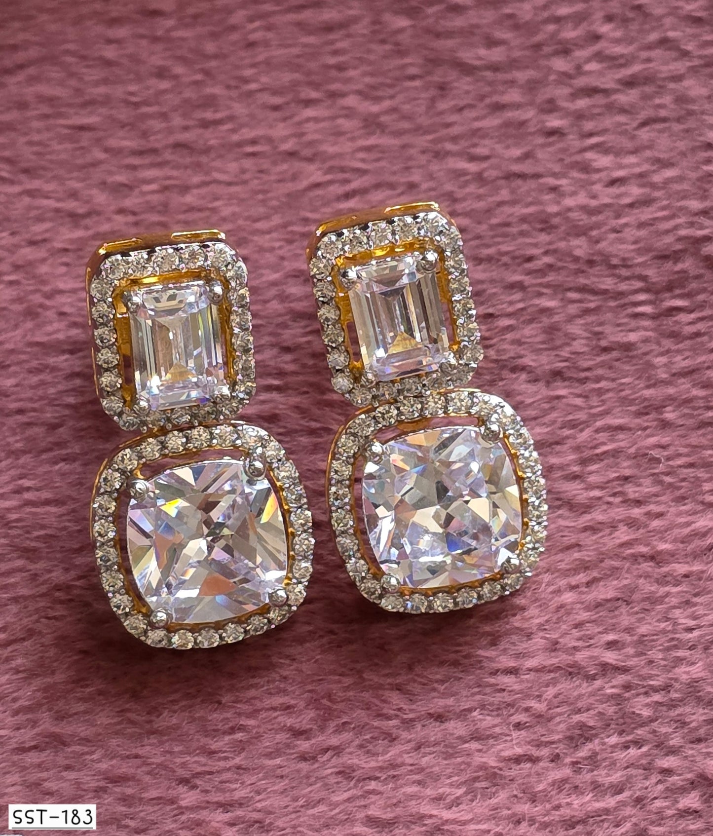 SST 183 | TWO-TIER CUSHION DIAMOND DROP EARRINGS