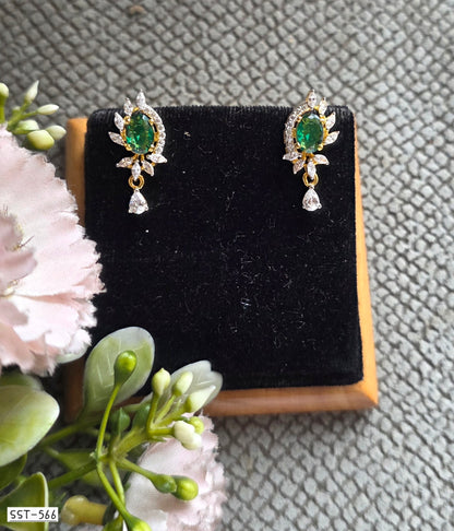SST 566 | EMERALD BLOOM CZ STUD DROP EARRING