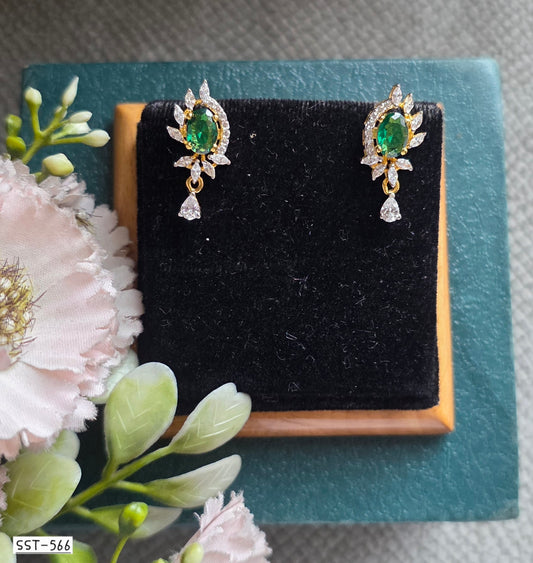 SST 566 | EMERALD BLOOM CZ STUD DROP EARRING