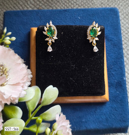 SST 566 | EMERALD BLOOM CZ STUD DROP EARRING
