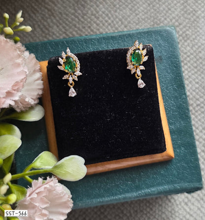 SST 566 | EMERALD BLOOM CZ STUD DROP EARRING