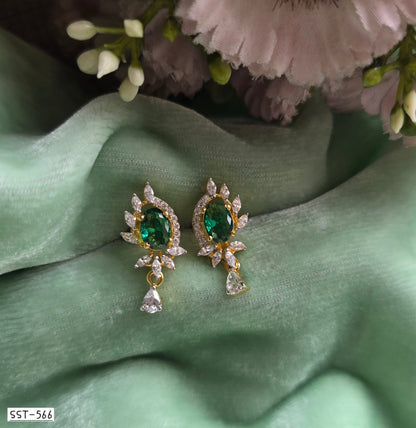 SST 566 | EMERALD BLOOM CZ STUD DROP EARRING