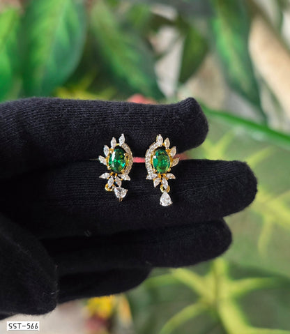 SST 566 | EMERALD BLOOM CZ STUD DROP EARRING