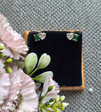 SST 432G | HEART AND EMERALD CUT STUD EARRINGS