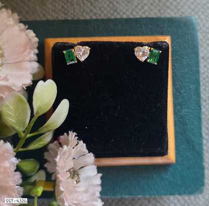SST 432G | HEART AND EMERALD CUT STUD EARRINGS