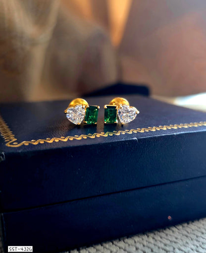 SST 432G | HEART AND EMERALD CUT STUD EARRINGS