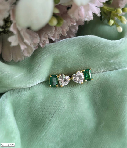 SST 432G | HEART AND EMERALD CUT STUD EARRINGS