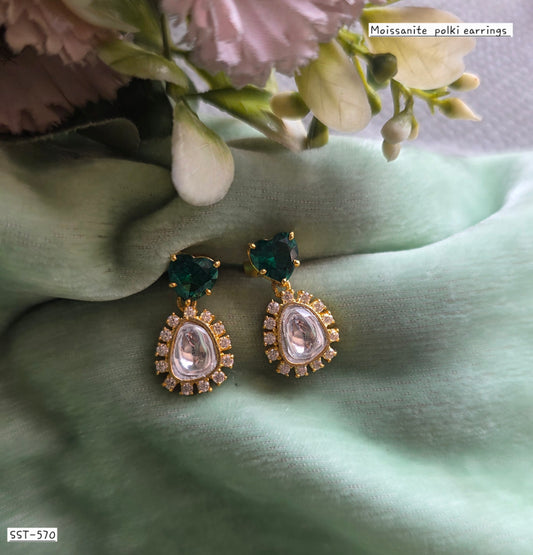 SST 570 GREEN | MOSSANITE POLKI EARRINGS