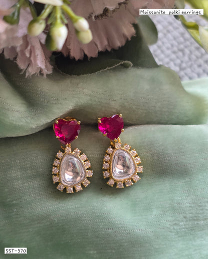 SST 570 RED | MOSSANITE POLKI EARRINGS