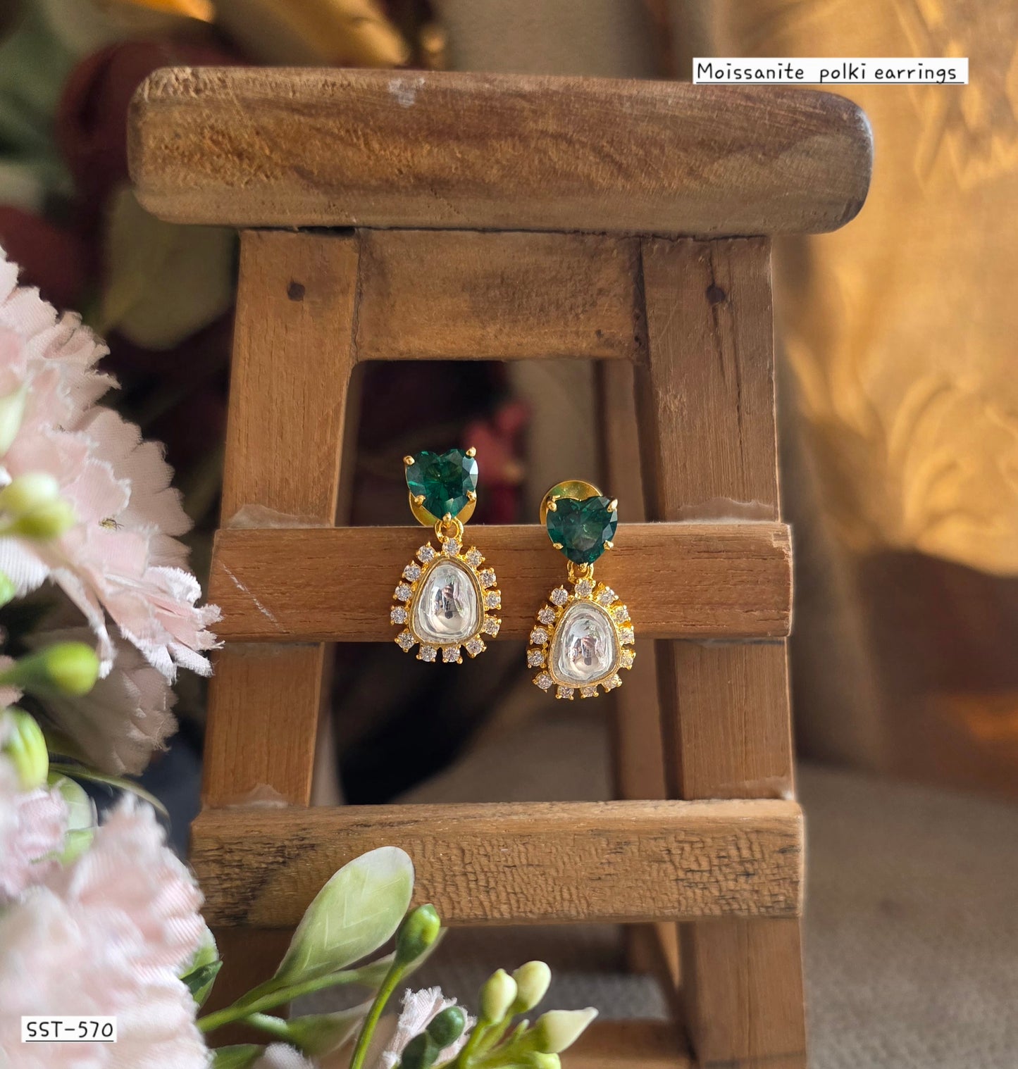 SST 570 GREEN | MOSSANITE POLKI EARRINGS
