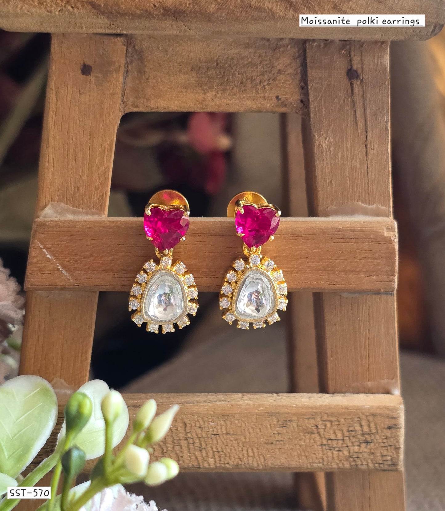SST 570 RED | MOSSANITE POLKI EARRINGS