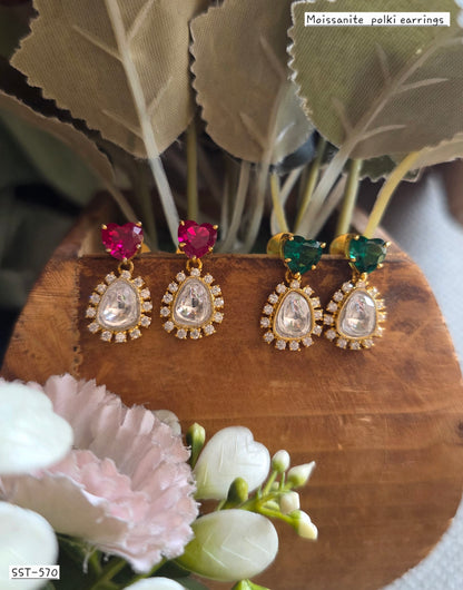 SST 570 GREEN | MOSSANITE POLKI EARRINGS