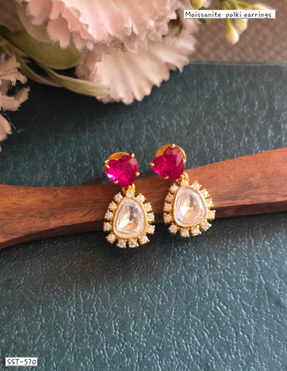 SST 570 RED | MOSSANITE POLKI EARRINGS
