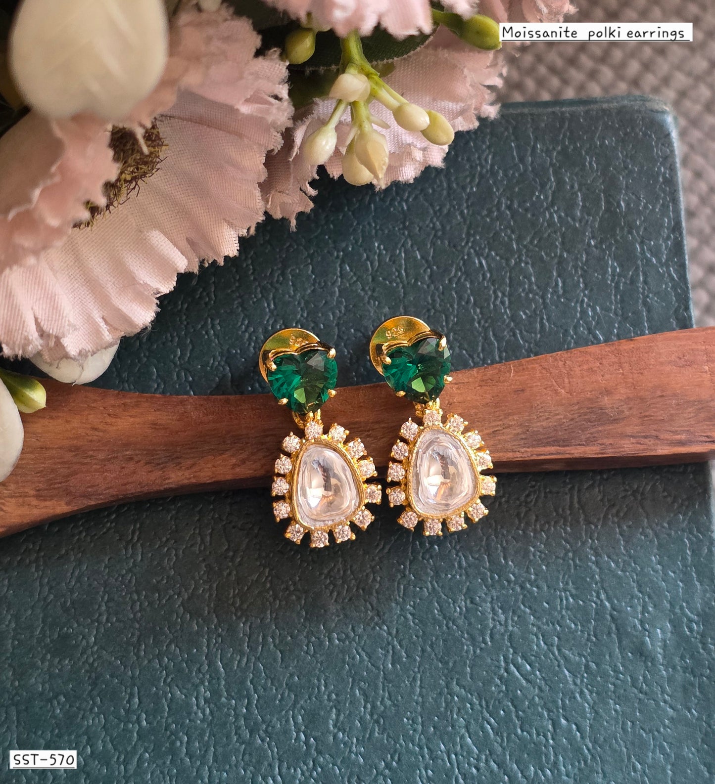 SST 570 GREEN | MOSSANITE POLKI EARRINGS