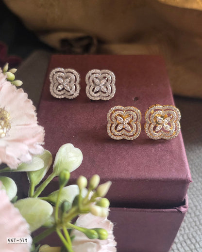 SST 579 | LUXURY FLORAL HALO DIAMOND STUD EARRINGS