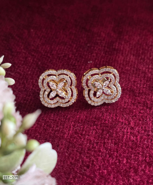 SST 579 | LUXURY FLORAL HALO DIAMOND STUD EARRINGS