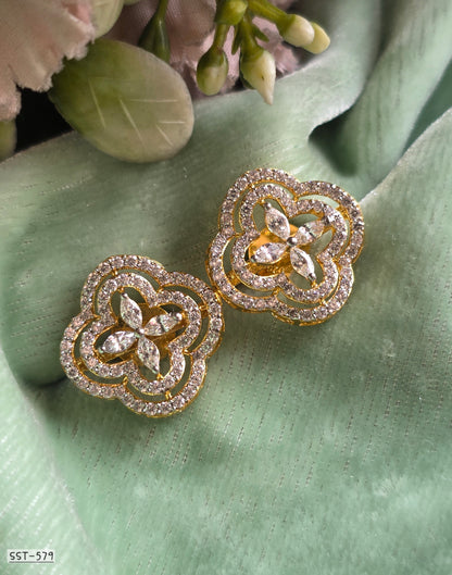 SST 579 | LUXURY FLORAL HALO DIAMOND STUD EARRINGS