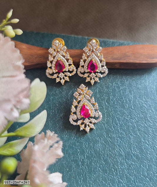 SST 254P + 347 RED | PENDANT EARRINGS SET