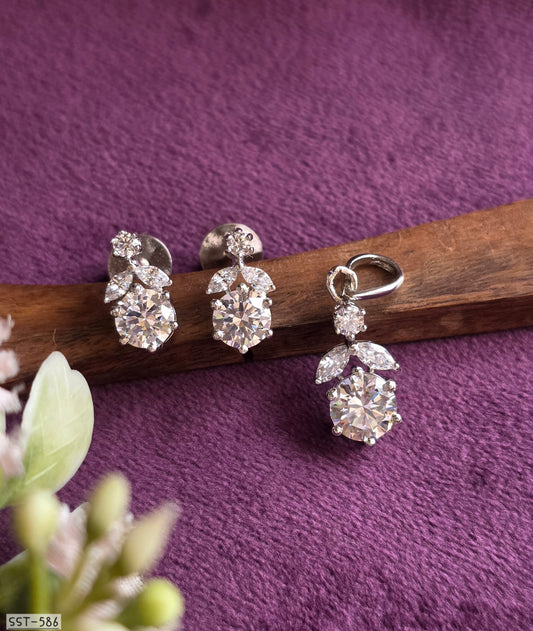 SST 586 | RADIANT CRYSTAL FLORAL PENDANT AND EARRING SET