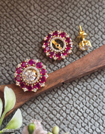 SST 590 | RADIANT RUBY HALO STATEMENT STUD EARRINGS