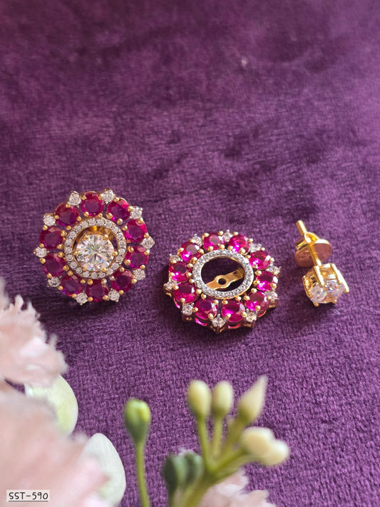 SST 590 | RADIANT RUBY HALO STATEMENT STUD EARRINGS