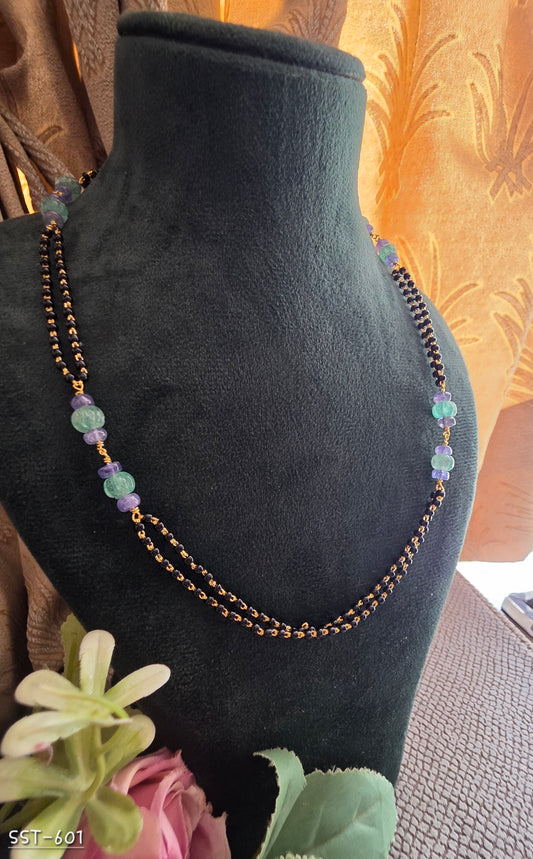 SST 601 | Semi Tanzanite Emeralds Blackbeads mala