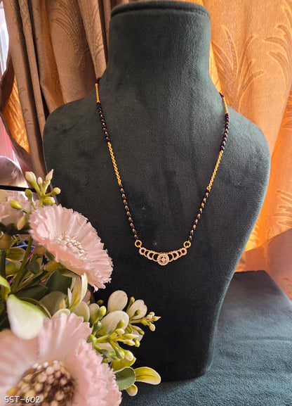 SST 602 | ELEGANT BLACK BEAD CRYSTAL CURVE MANGALSUTRA NECKLACE