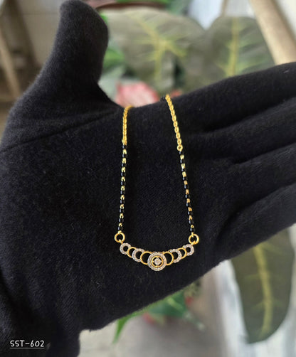 SST 602 | ELEGANT BLACK BEAD CRYSTAL CURVE MANGALSUTRA NECKLACE