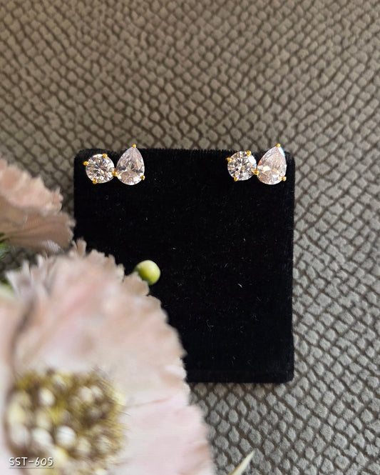 SST 605 | TIMELESS PEAR AND ROUND CUT DIAMOND STUD EARRINGS
