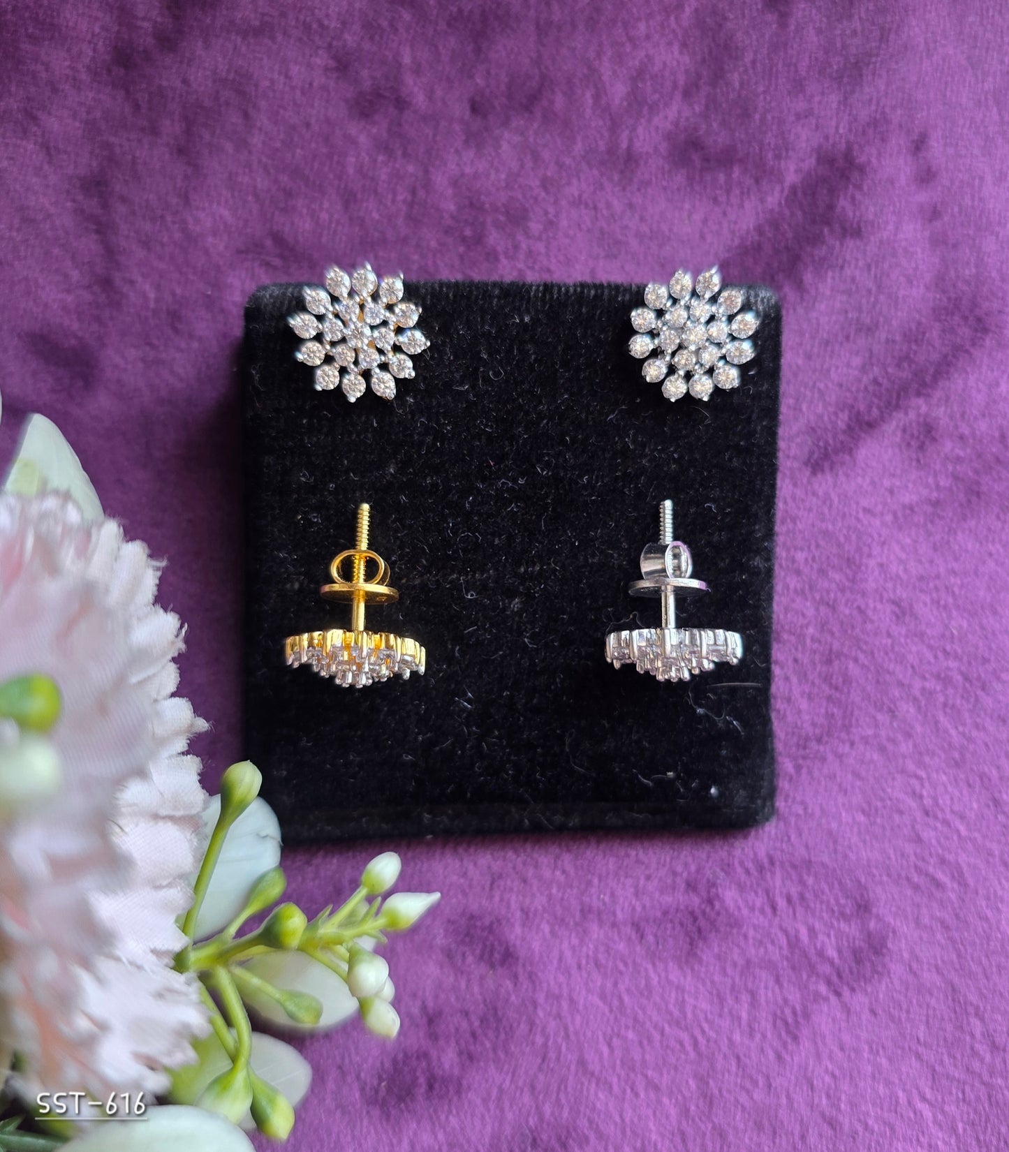 SST 616 | RADIANT FLORAL DIAMOND CLUSTER STUD EARRINGS